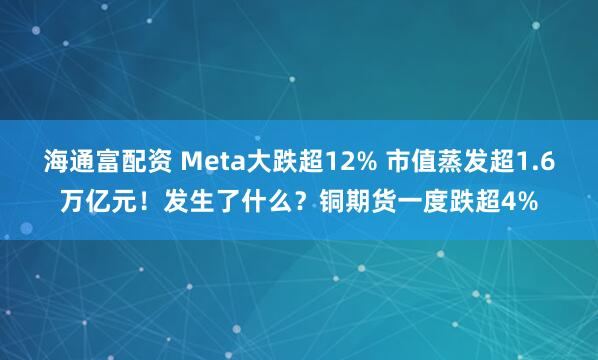 海通富配资 Meta大跌超12% 市值蒸发超1.6万亿元！发生了什么？铜期货一度跌超4%